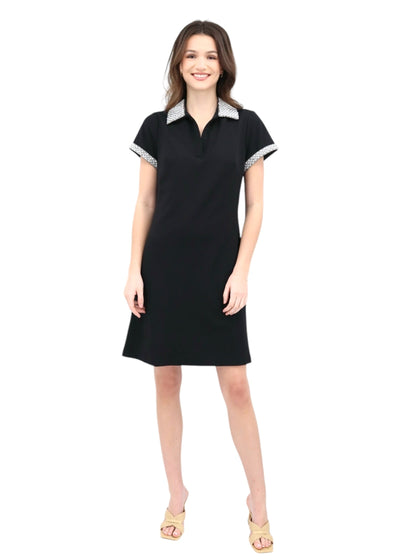 Pearl Detail Shift Dress in Black