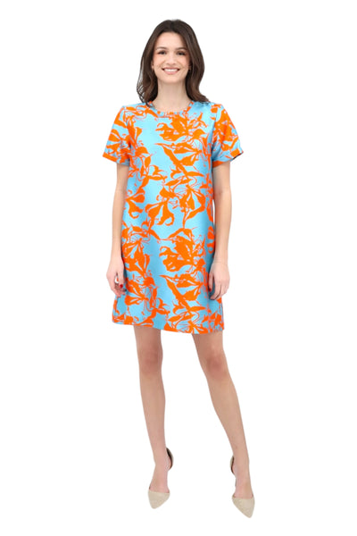 Shawn Jacquard Shift Dress in Orange/Turquoise