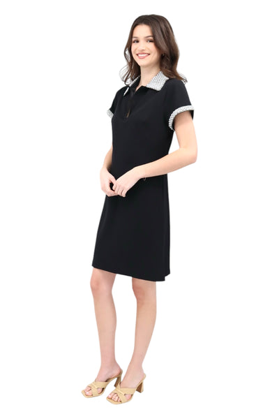 Pearl Detail Shift Dress in Black