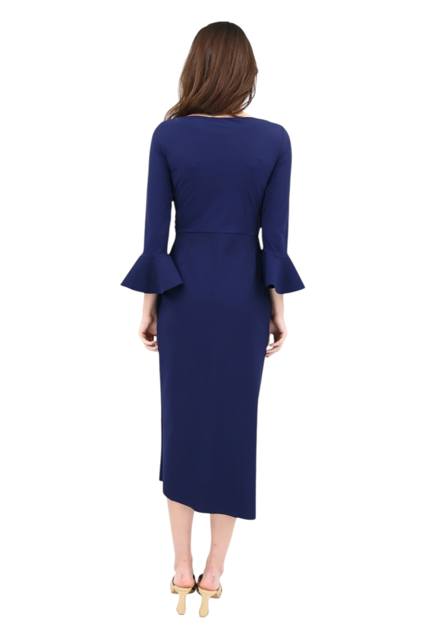 Triwan Ruffle-Trim Slim-Fit Midi-Dress in Blu Notte Carl Meyers Triwan Ruffle-Trim Slim-Fit Midi-Dress in Blu Notte Carl Meyers