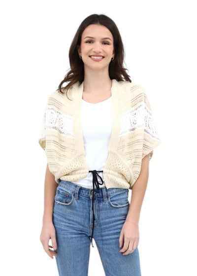Tie Front Open Cardigan in Beige