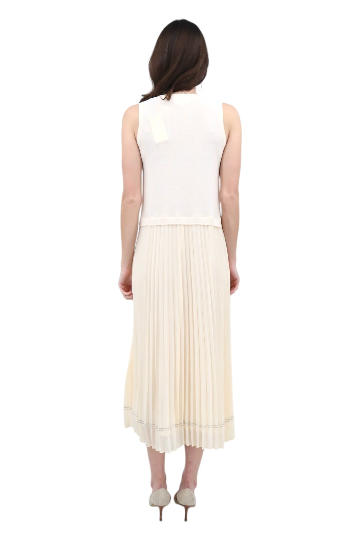 Knit Pleated Dress in Cream