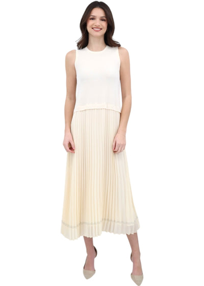 Knit Pleated Dress in Cream