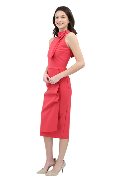 Adania Ruffle Jersey Halter Midi Dress in Peach