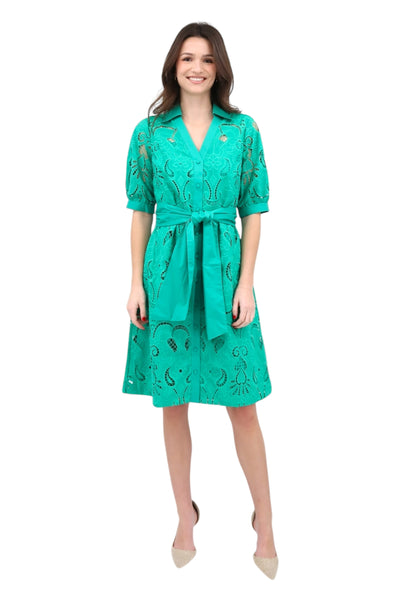 Luca Elbow Sleeve Embroidery Dress in Jade