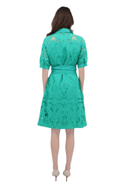 Luca Elbow Sleeve Embroidery Dress in Jade