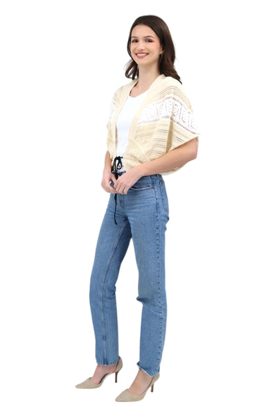 Tie Front Open Cardigan in Beige