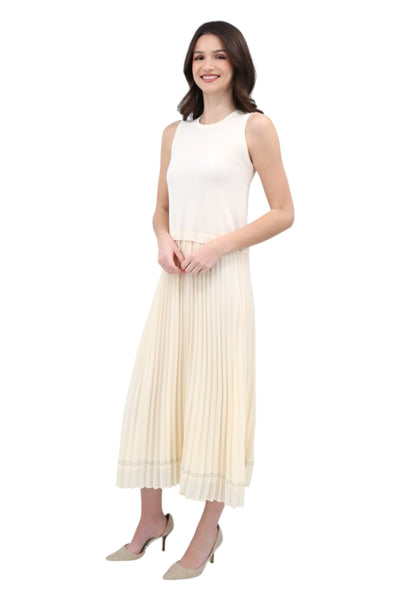 Knit Pleated Dress in Cream