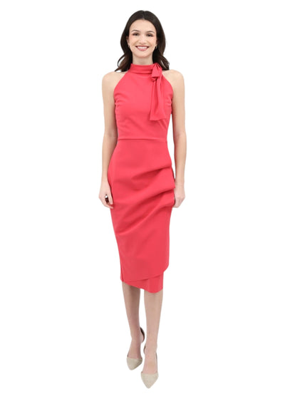 Adania Ruffle Jersey Halter Midi Dress in Peach