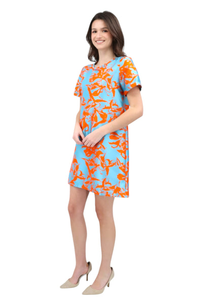 Shawn Jacquard Shift Dress in Orange/Turquoise