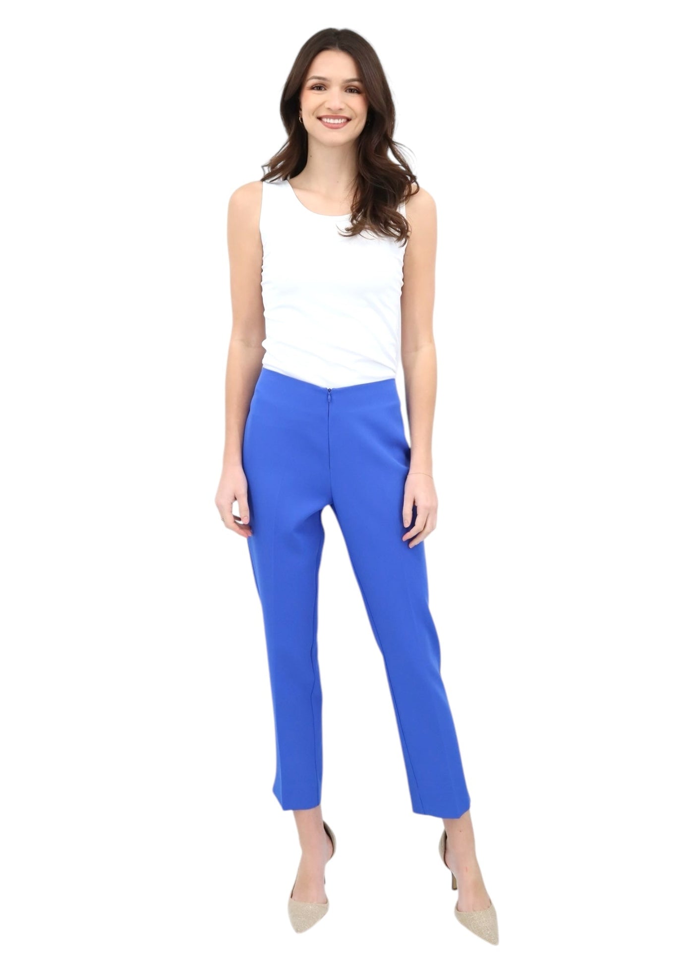 Front Zip Ankle Pant in Azure