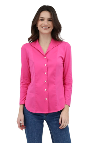 Donna 3/4 Sleeve Wing Collar Blouse in Hot Pink