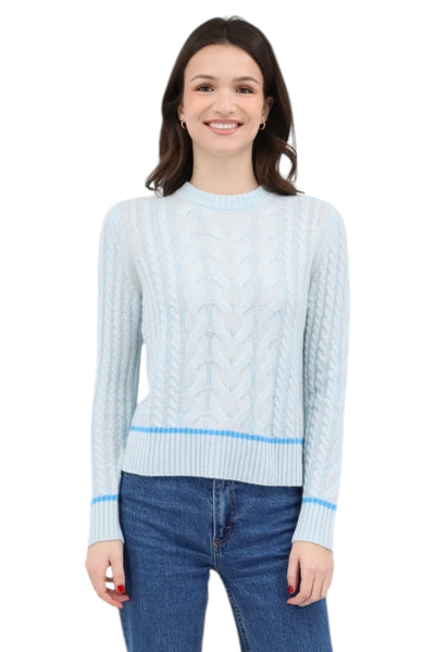 Tipped Plaited Cable Crew in Surf Multi