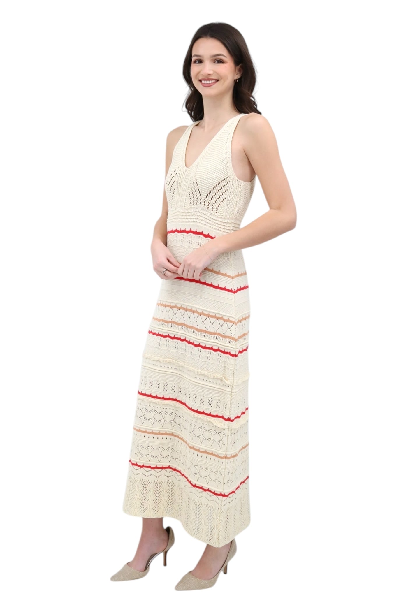 Long Dress with Openwork in Cream