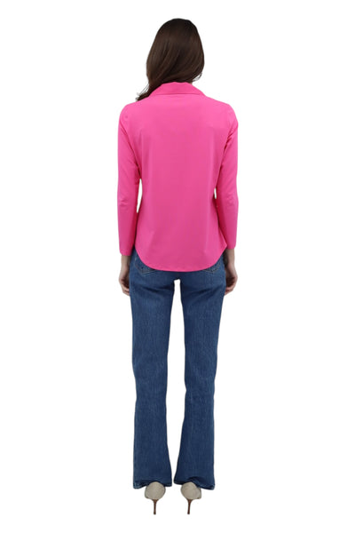 Donna 3/4 Sleeve Wing Collar Blouse in Hot Pink