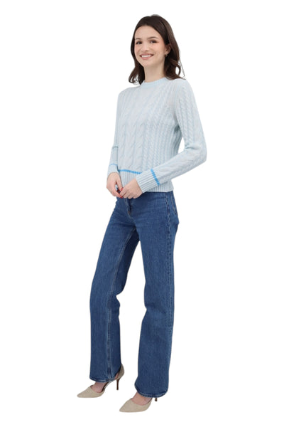 Tipped Plaited Cable Crew in Surf Multi