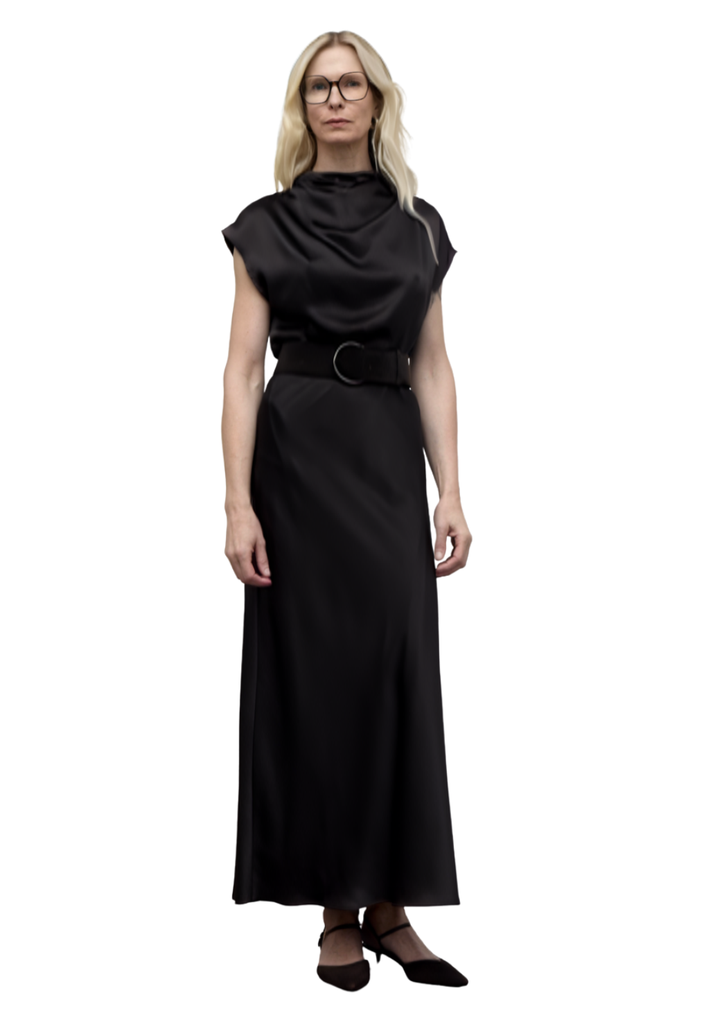 Satin Draped Neck Top in Black