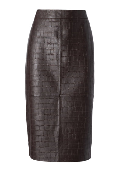 Croco Pencil Skirt in Espresso