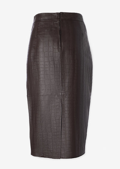 Croco Pencil Skirt in Espresso