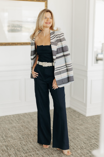 Wide Leg Pant with Pintuck in Navy