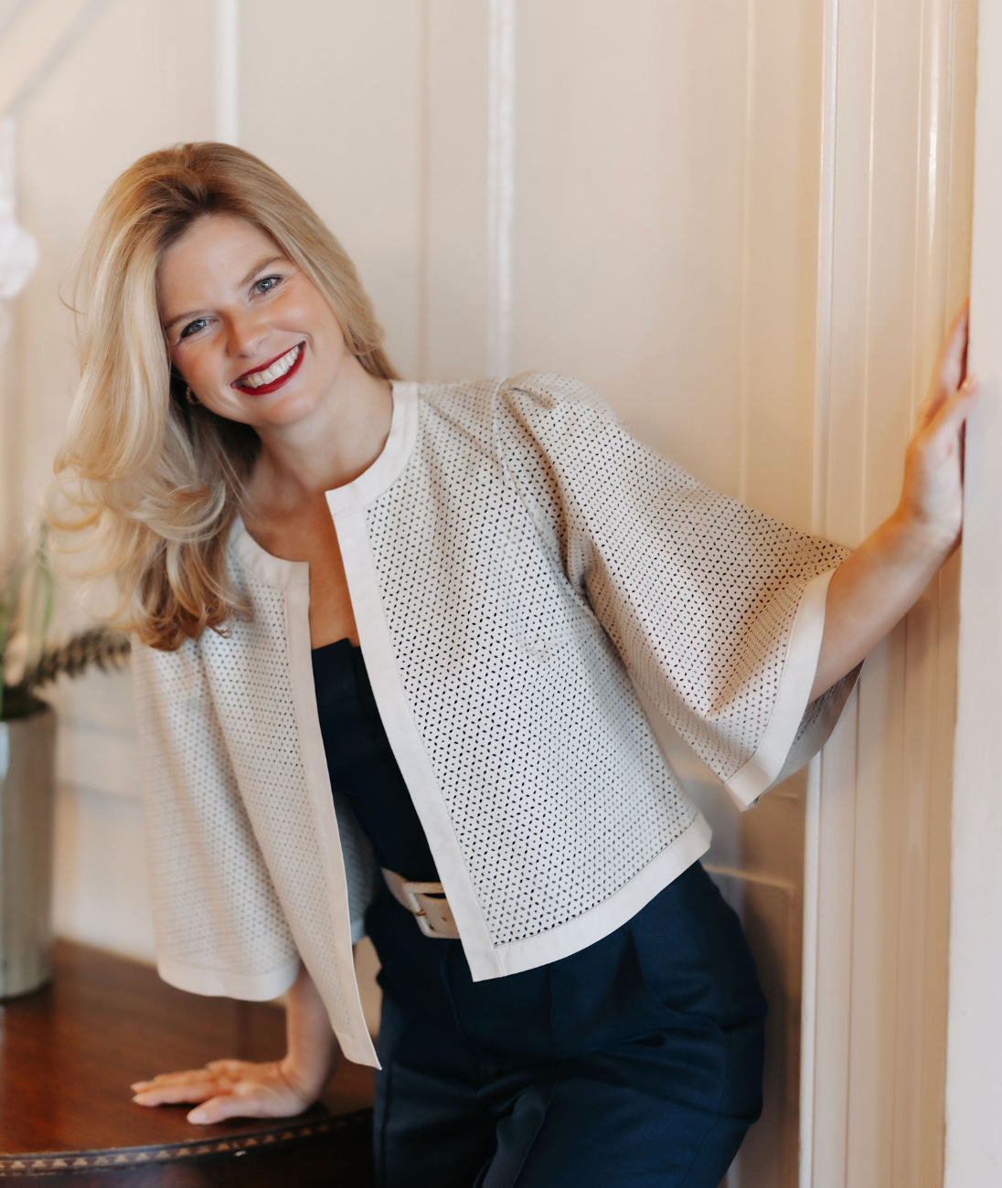 Perforated Leather Short Jacket in Bone