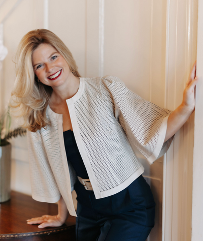 Perforated Leather Short Jacket in Bone