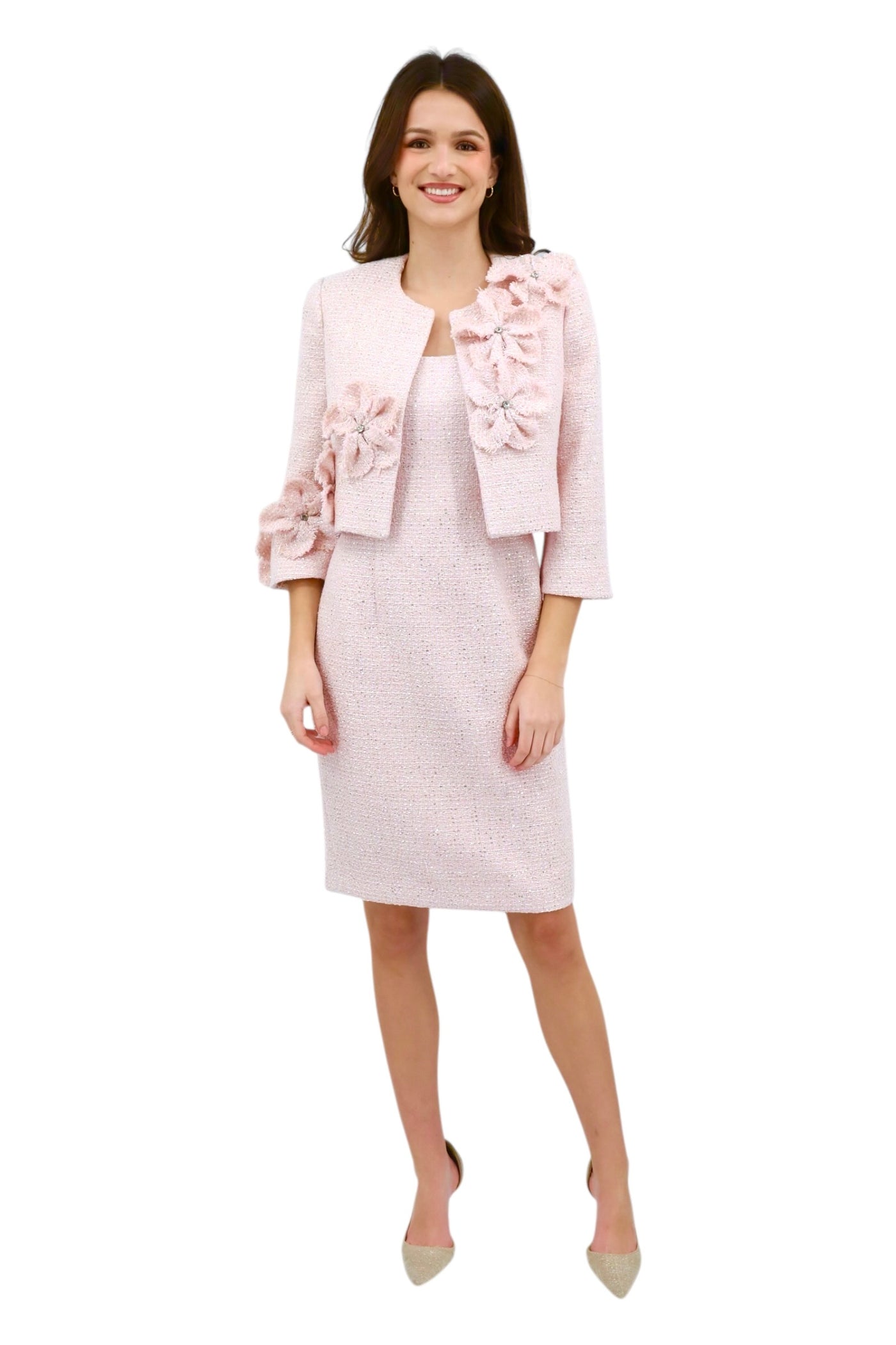 3D Flower Dress and Jacket Set in Pink
