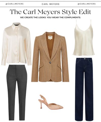 Chamberlain Pinstripe Blazer in Tan/Charcoal Stripe