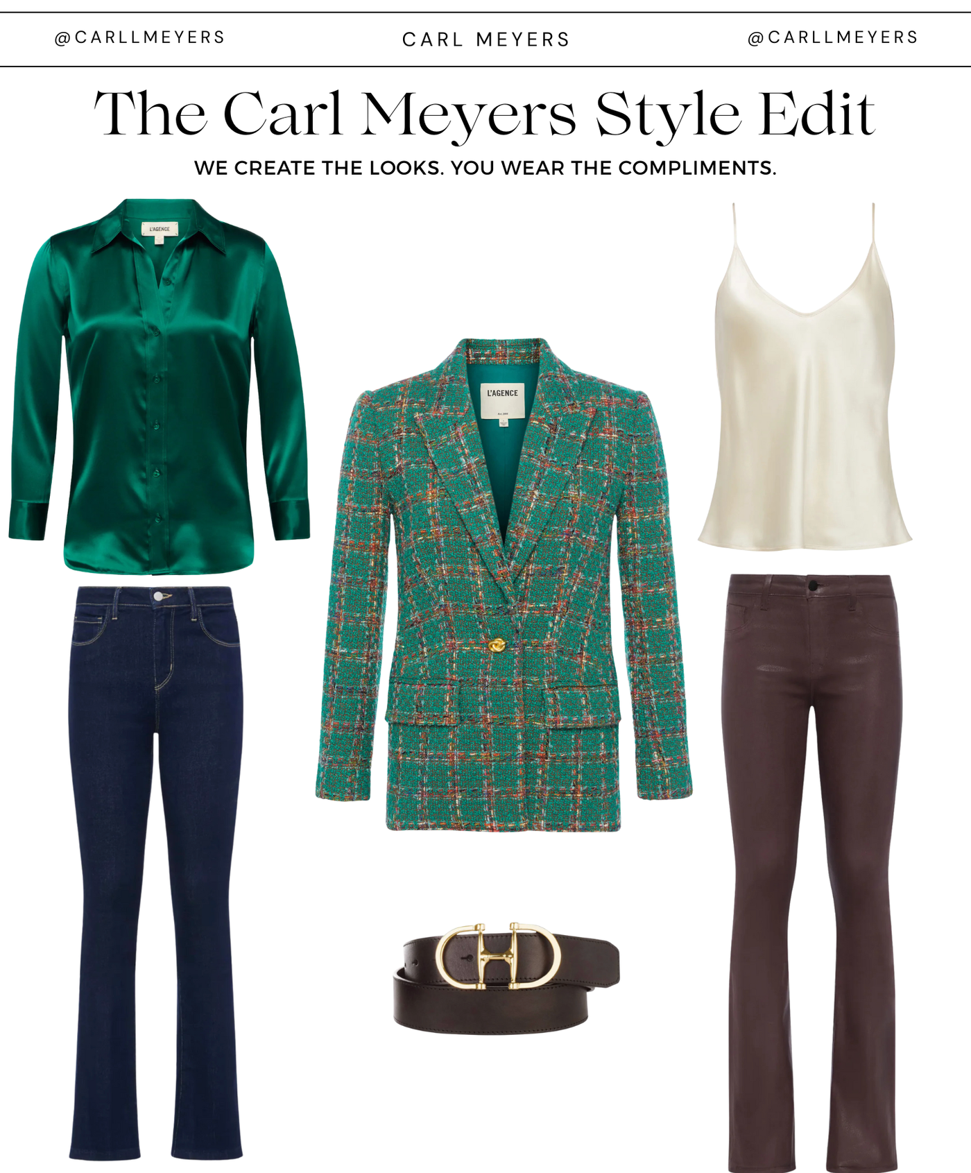 Gweny Tweed Blazer in Green Windowpane Tweed