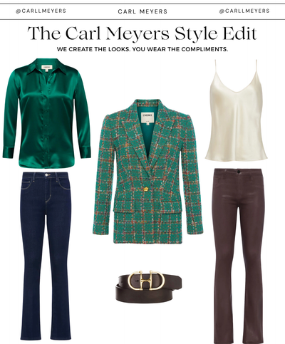 Gweny Tweed Blazer in Green Windowpane Tweed