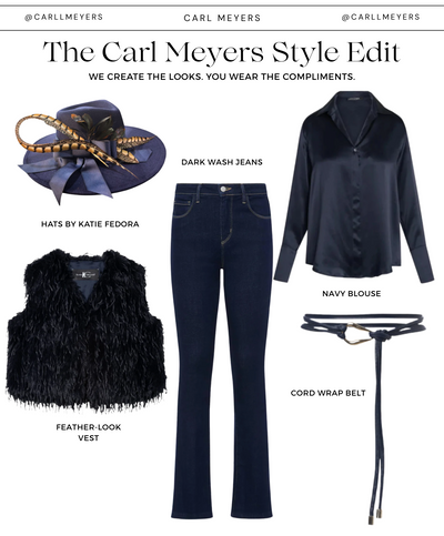 Feather-Look Vest in Dark Blue