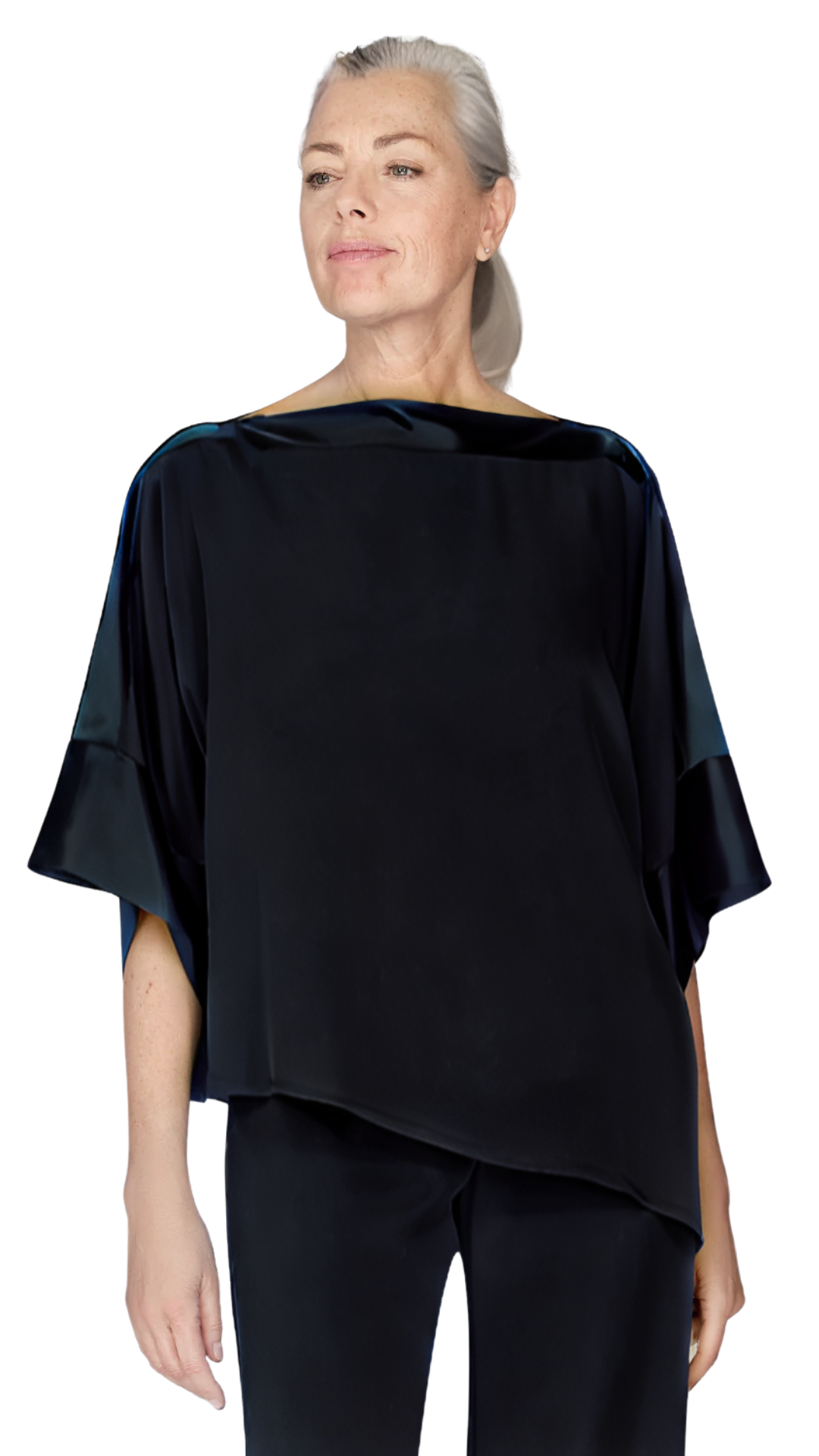 Satin Asymmetric Tunic w/ Satin Banding in Black
