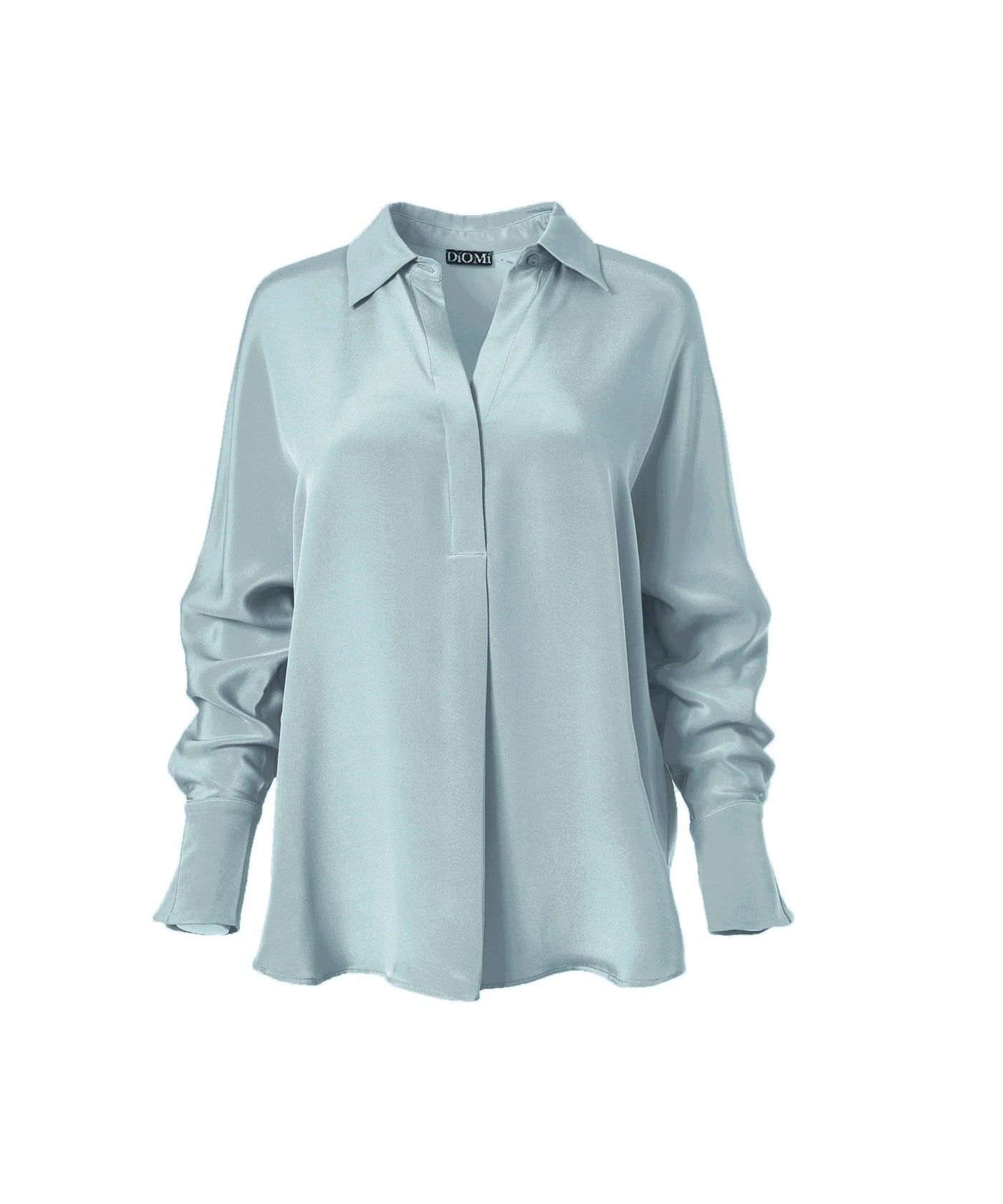Crepe Half Button Blouse in Clear Water Blue