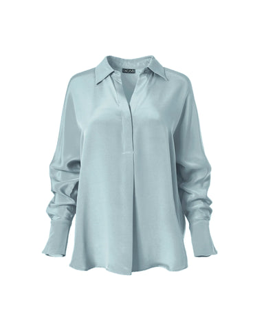 Crepe Half Button Blouse in Clear Water Blue