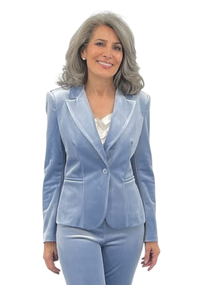 Gomb Velvet Blazer in Retro Blue