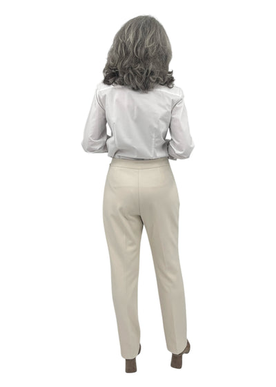 Straight Leg Pintuck Trouser in Bone