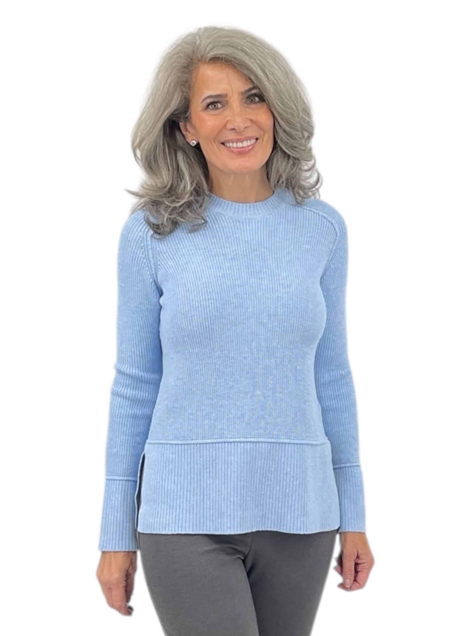 Long Sleeve Chunky Ribbed Sweater in Sky – Carl Meyers