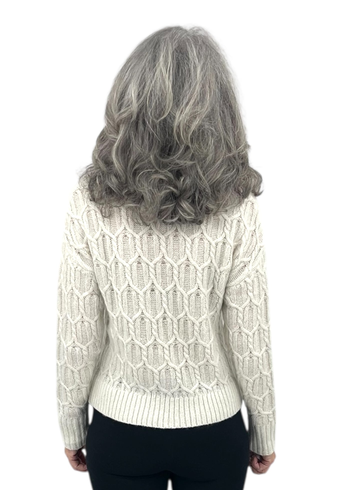 Lofty Lurex Cable Sweater in Ivory