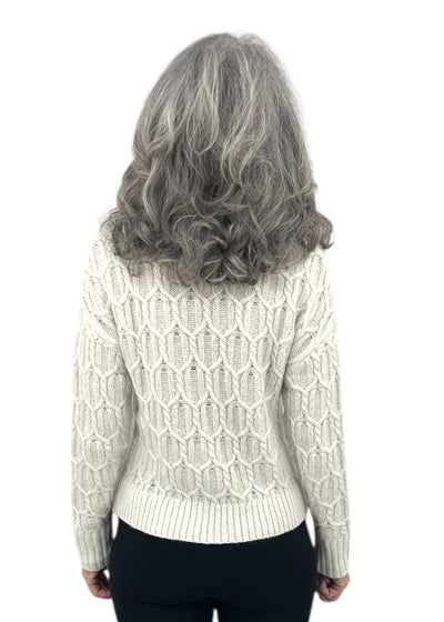 Lofty Lurex Cable Sweater in Ivory