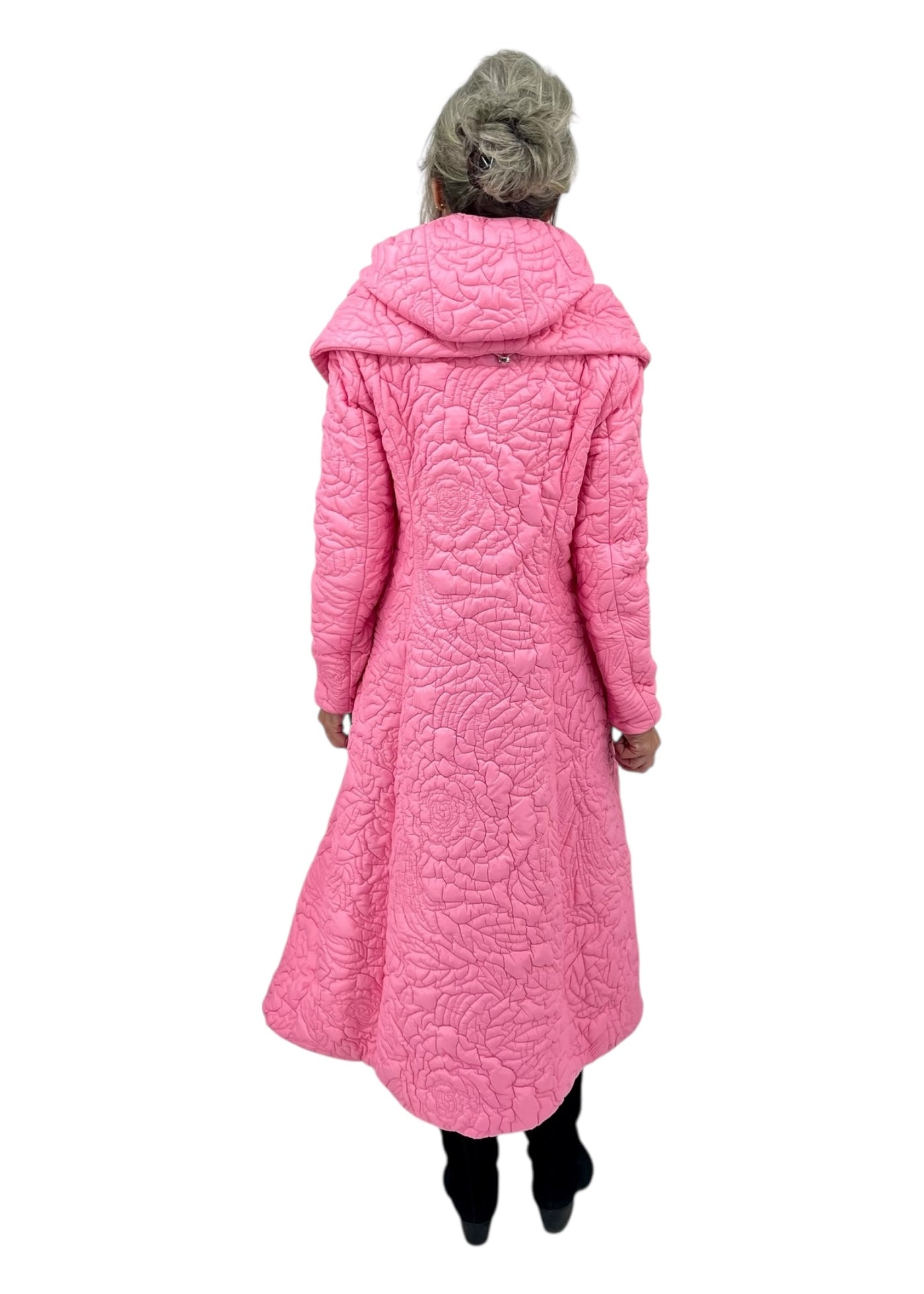 Rose Garden Quilted Coat w/ Shawl Collar and Detachable Hood in Light Pink