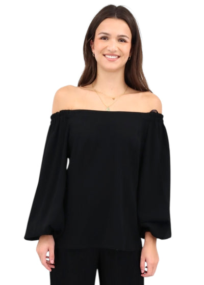 Matte Crepe Balloon Sleeve Tunic in Black