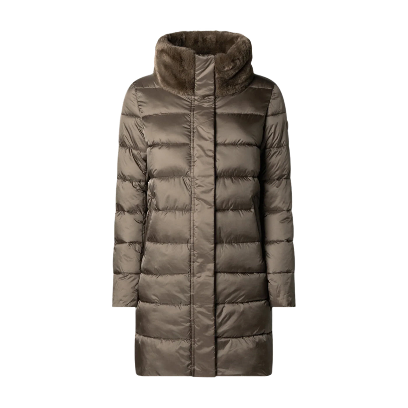 Dalea Puffer Coat with Faux Fur Collar in Mud Grey
