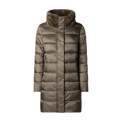 Dalea Puffer Coat with Faux Fur Collar in Mud Grey