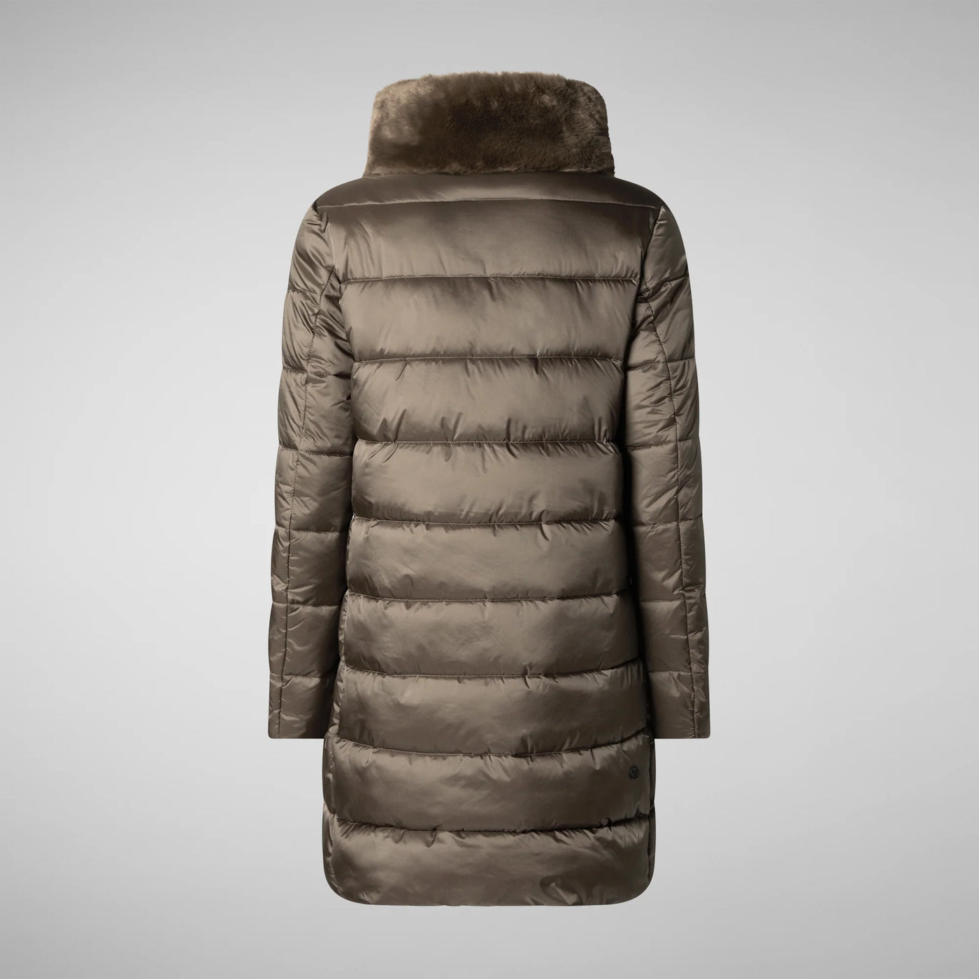 Dalea Puffer Coat with Faux Fur Collar in Mud Grey