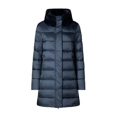 Dalea Puffer Coat with Faux Fur Collar in Night Blue