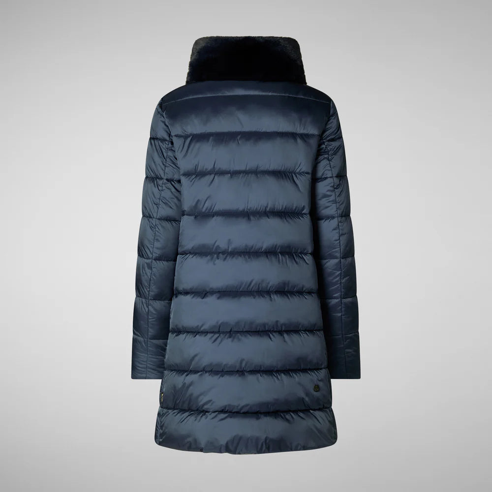 Dalea Puffer Coat with Faux Fur Collar in Night Blue