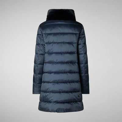 Dalea Puffer Coat with Faux Fur Collar in Night Blue