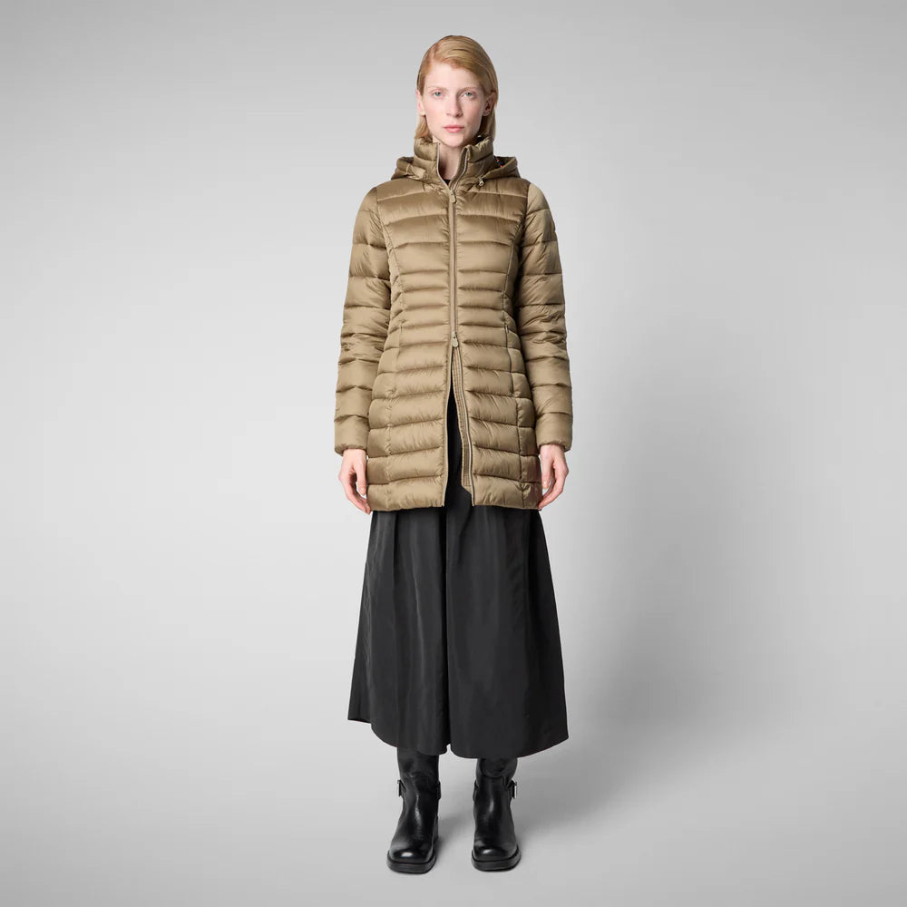 Reese Hooded Puffer Coat in Husk Green