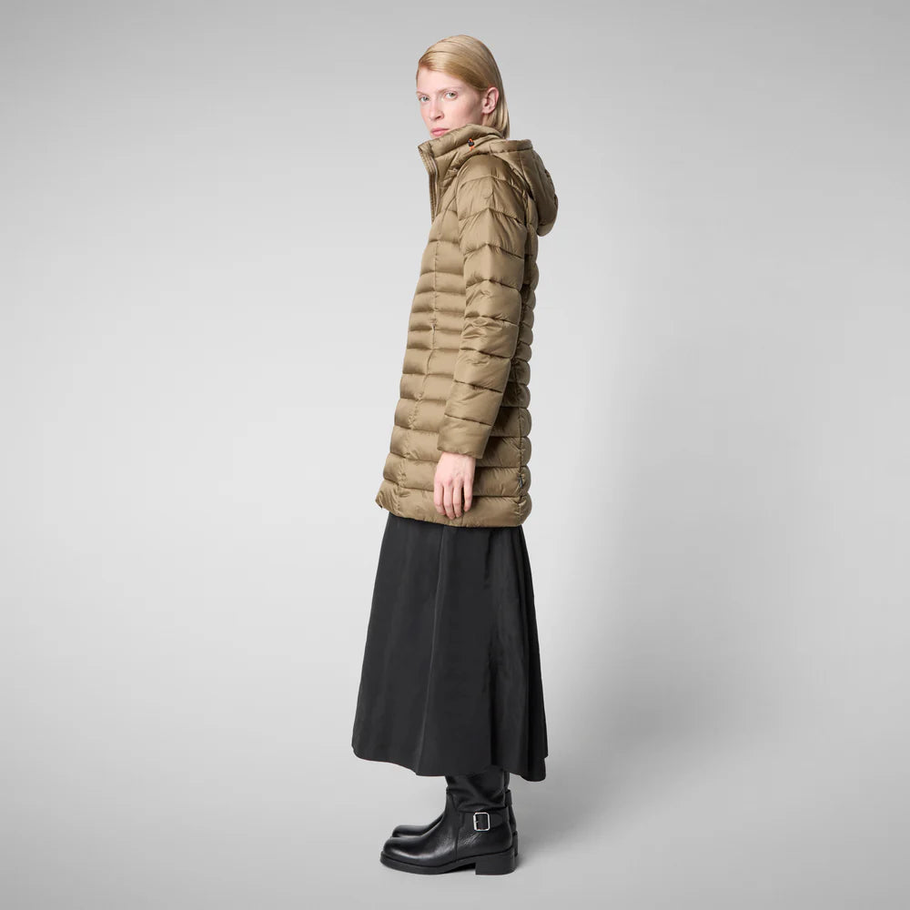 Reese Hooded Puffer Coat in Husk Green