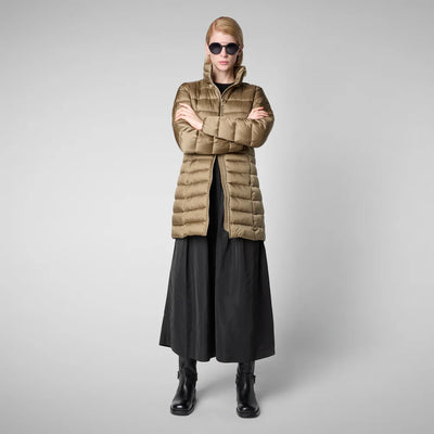 Reese Hooded Puffer Coat in Husk Green
